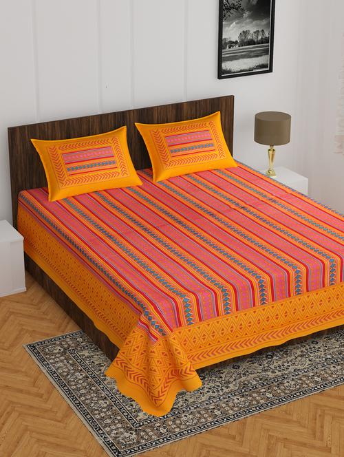 divamee jaipuri print cotton double bedsheet with 2 pillow covers -color resistance - 18210162 - Very Small Image - 1