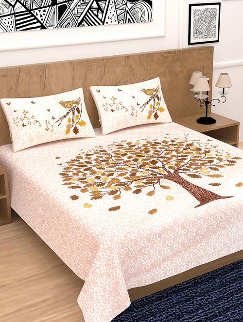 divamee jaipuri print cotton double bedsheet with 2 pillow covers -color resistance - 18210167 - Very Small Image - 1
