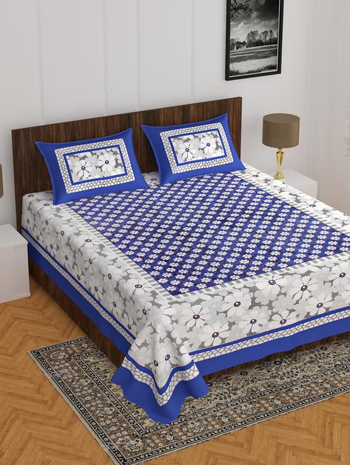 divamee jaipuri print cotton double bedsheet with 2 pillow covers -color resistance - 18210171 - Very Small Image - 1