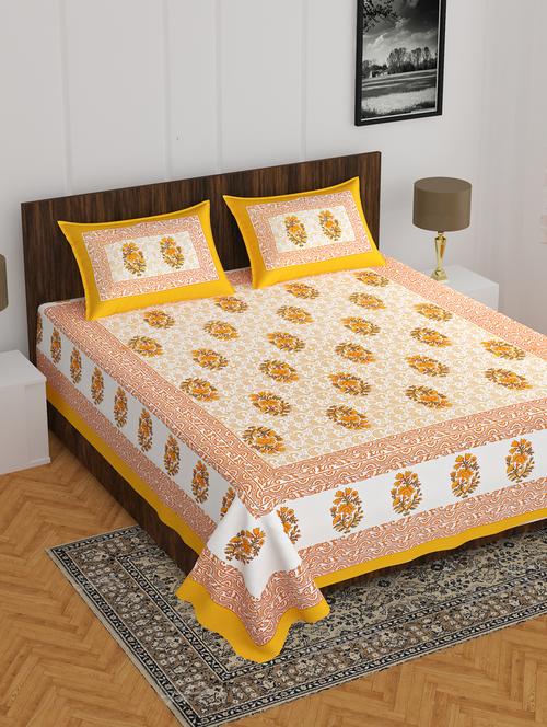 divamee jaipuri print cotton double bedsheet with 2 pillow covers -color resistance - 18210176 - Very Small Image - 1