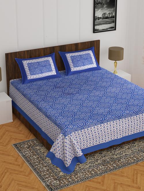 divamee jaipuri print cotton double bedsheet with 2 pillow covers -color resistance - 18210179 - Very Small Image - 1