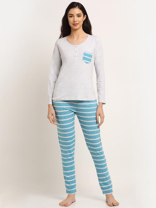 round neck printed nightwear pajama set - 18210254 - Very Small Image - 1