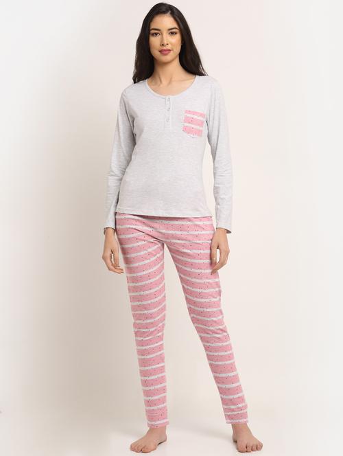 round neck printed nightwear pajama set - 18210255 - Very Small Image - 1