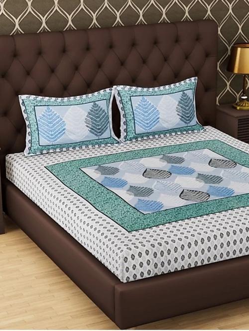 divamee jaipuri print cotton double bedsheet with 2 pillow covers -color resistance-size 85x90 inchs - 18210280 - Very Small Image - 1