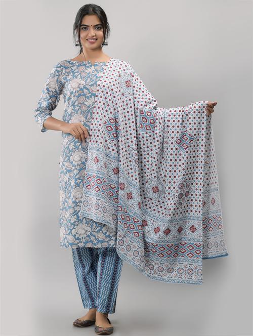 turquoise cotton kurta pant  set - 18211126 - Very Small Image - 1