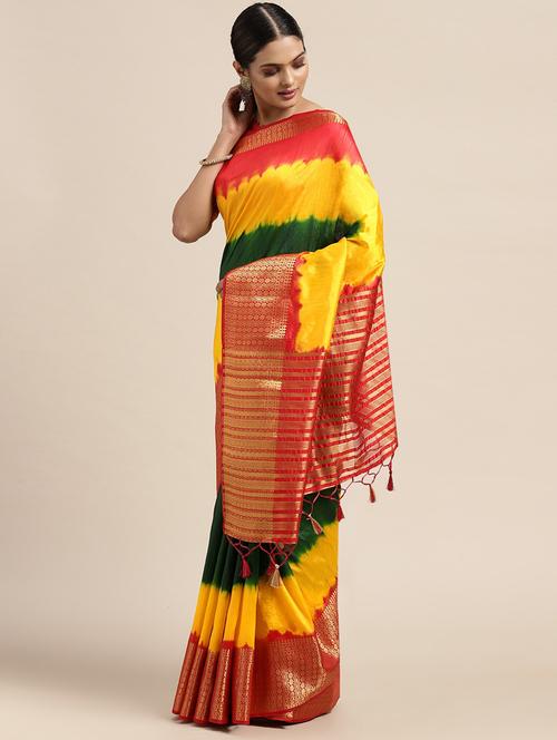 tie & dye woven saree with blouse - 18212849 - Very Small Image - 1