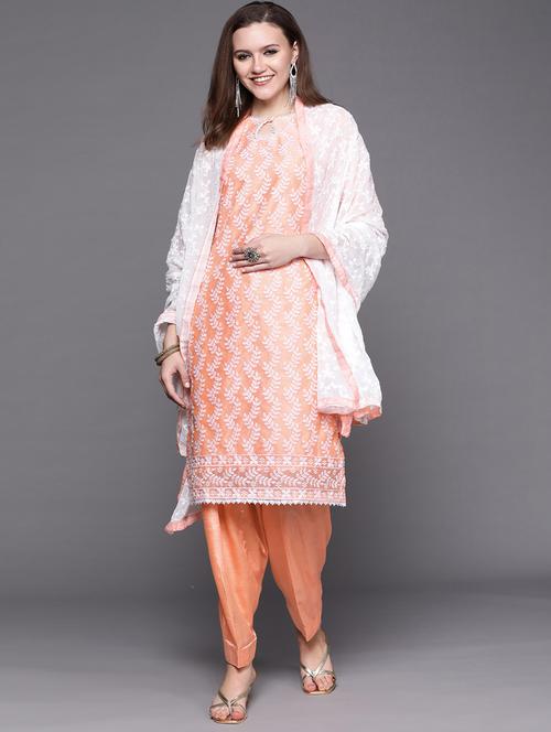 peach chanderi kurta salwar  set - 18212909 - Very Small Image - 1