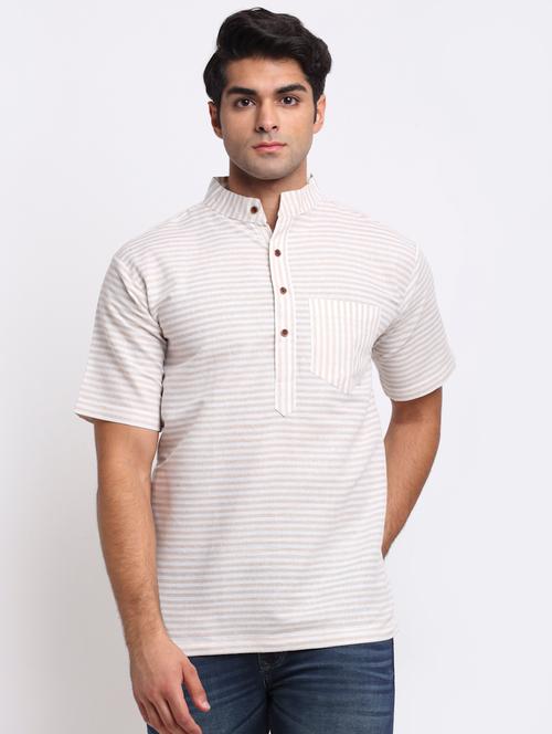 beige striped short kurtas kurta - 18212928 - Very Small Image - 1
