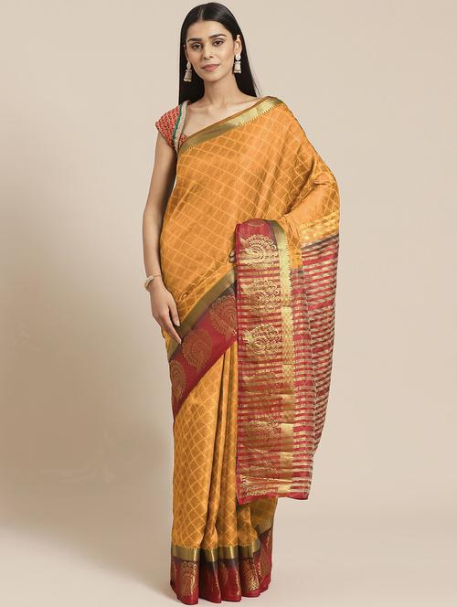 mustard cotton silk chanderi saree with blouse - 18212949 - Very Small Image - 1