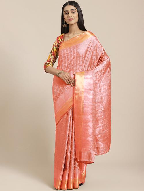 peach silk blend jamdani saree - 18212950 - Very Small Image - 1