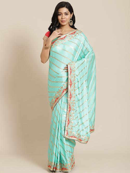 blue silk blend saree with blouse - 18212958 - Very Small Image - 1