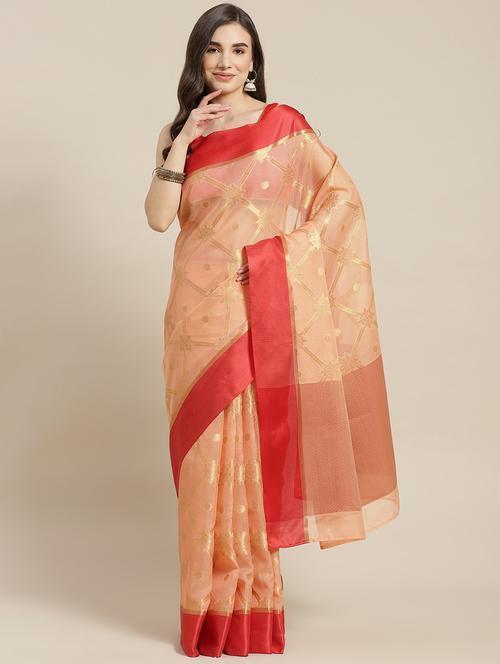 peach silk blend jamdani saree - 18212983 - Very Small Image - 1