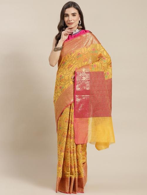 mustard silk blend chanderi saree with blouse - 18212986 - Very Small Image - 1