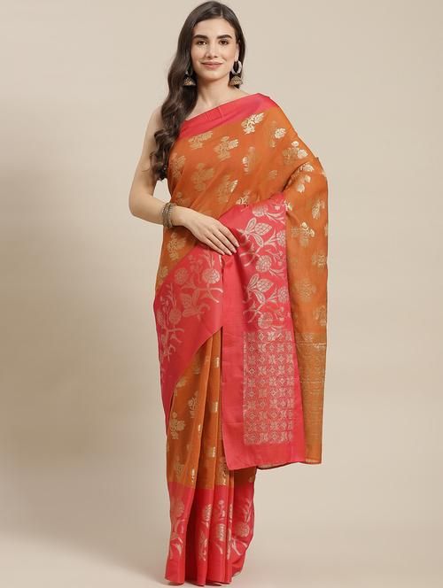 orange silk blend jamdani saree with blouse - 18212988 - Very Small Image - 1