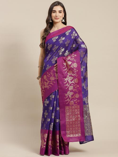 blue silk blend jamdani saree with blouse - 18212989 - Very Small Image - 1