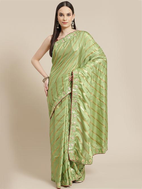 women's stripes green colored saree with blouse - 18213008 - Very Small Image - 1