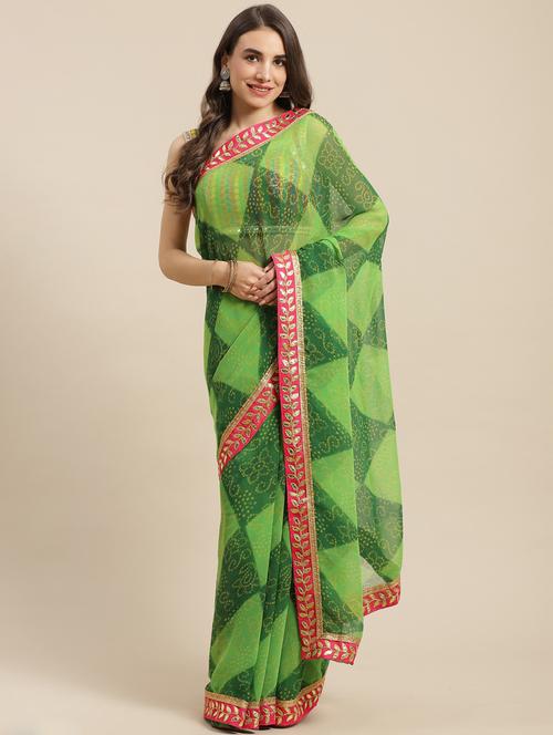 women's bandhani green colored saree with blouse - 18213043 - Very Small Image - 1