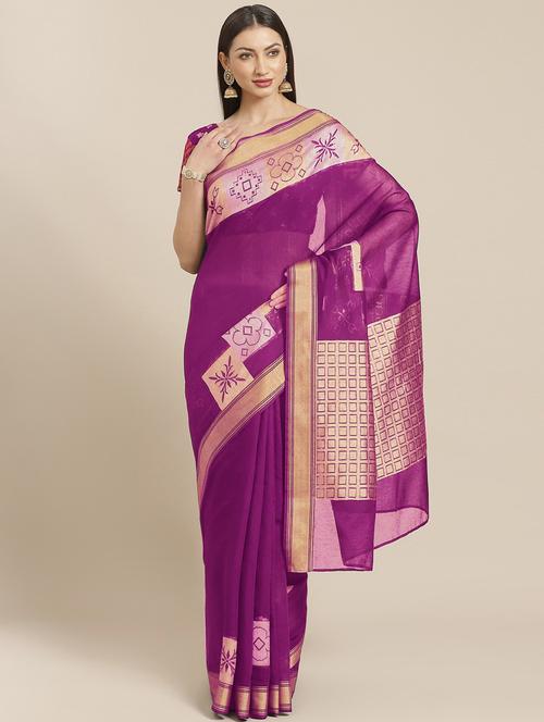 pink cotton silk chanderi saree with blouse - 18213069 - Very Small Image - 1