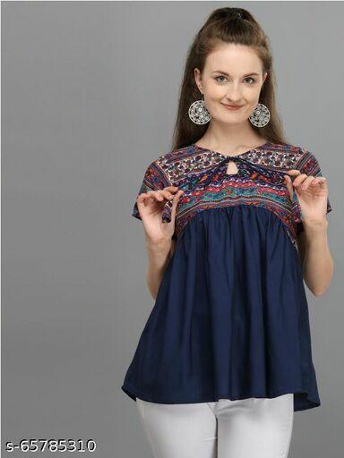 tie up neck printed a line top - 18213149 - Very Small Image - 1