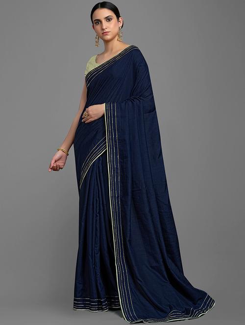 women's solid blue colored saree with blouse - 18213925 - Very Small Image - 1