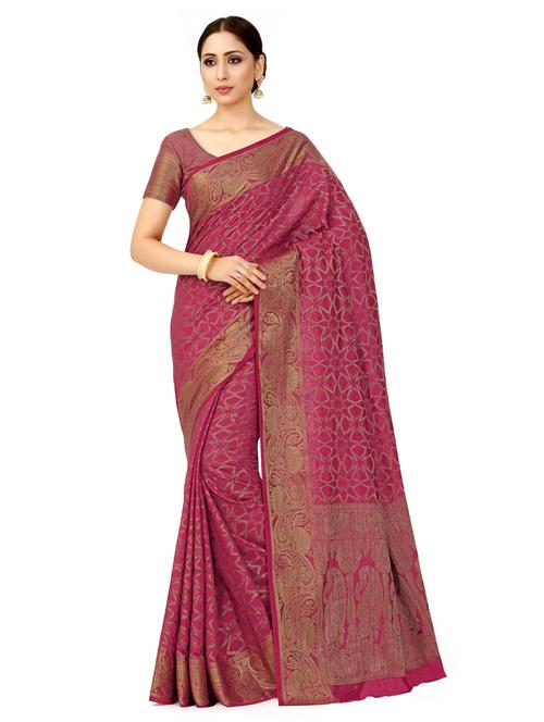 women's floral pink colored saree with blouse - 18214178 - Very Small Image - 1