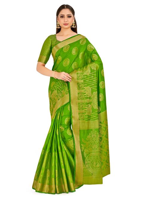 women's self design green colored saree with blouse - 18214281 - Very Small Image - 1