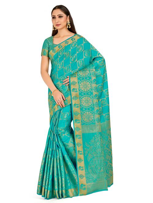 turquoise art silk kanjivaram saree - 18214317 - Very Small Image - 1