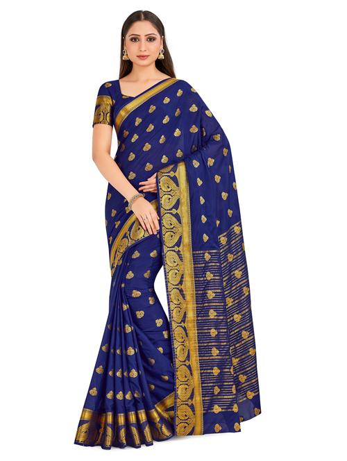 navy crepe mysore silk saree with blouse - 18214345 - Very Small Image - 1