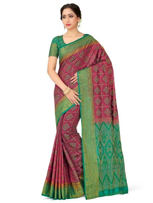 women's geometric pink colored saree with blouse - 18214368 - Very Small Image - 1