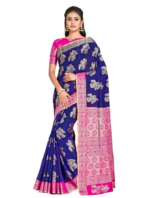 women's self design royal blue colored saree - 18214569 - Very Small Image - 1