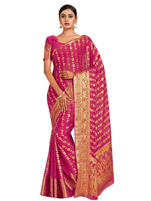pink chiffon banarasi saree with blouse - 18214616 - Very Small Image - 1