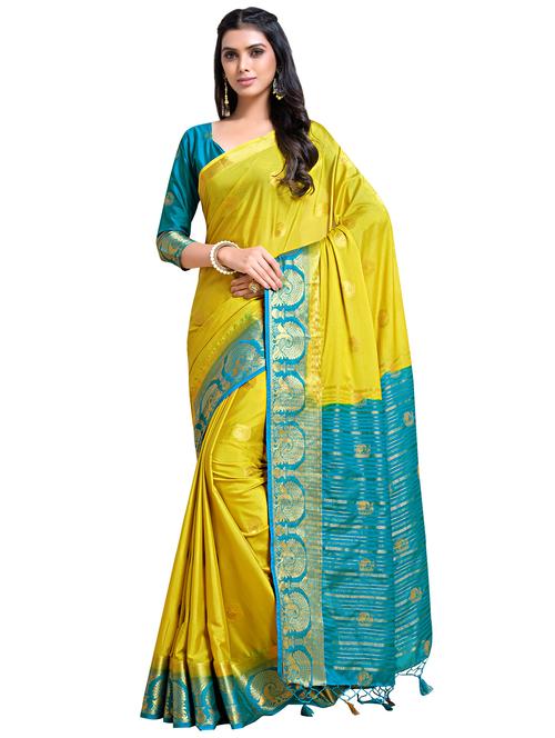 yellow crepe mysore silk saree with blouse - 18214727 - Very Small Image - 1