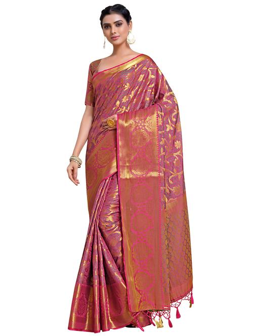 women's self design pink colored saree with blouse - 18214808 - Very Small Image - 1