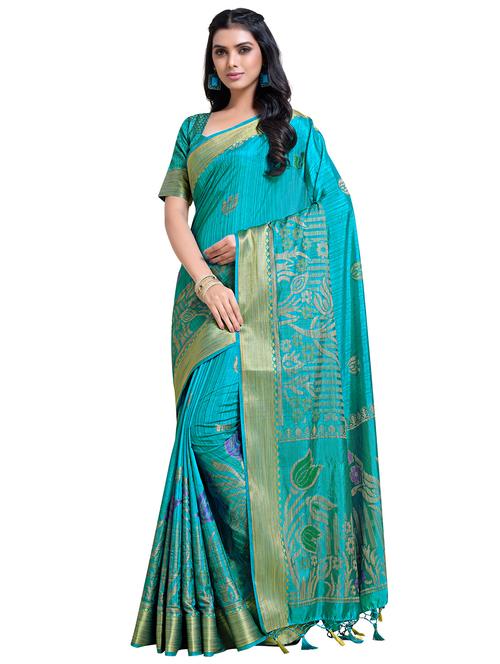 turquoise art silk kanjivaram saree with blouse - 18214884 - Very Small Image - 1