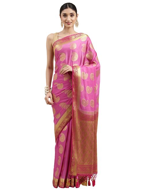 pink crepe mysore silk saree with blouse - 18215000 - Very Small Image - 1