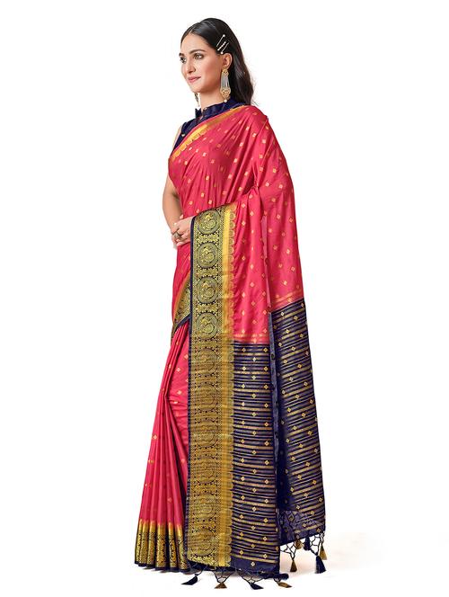 pink crepe mysore silk saree with blouse - 18215052 - Very Small Image - 1