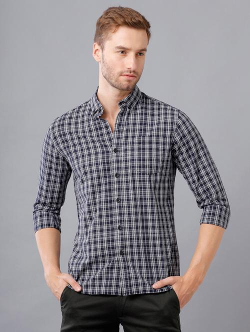 navy blue checkered casual shirt - 18216088 - Very Small Image - 1