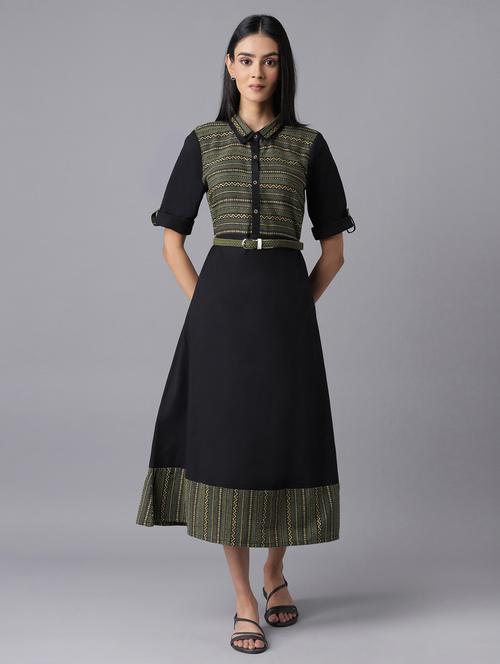 black printed fit & flare ethnic dress - 18216504 - Very Small Image - 1