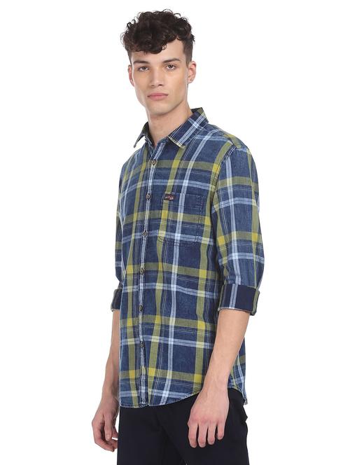 navy-blue checkered casual shirt - 18216577 - Very Small Image - 1