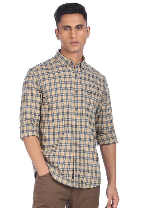 beige checkered casual shirt - 18216578 - Very Small Image - 1