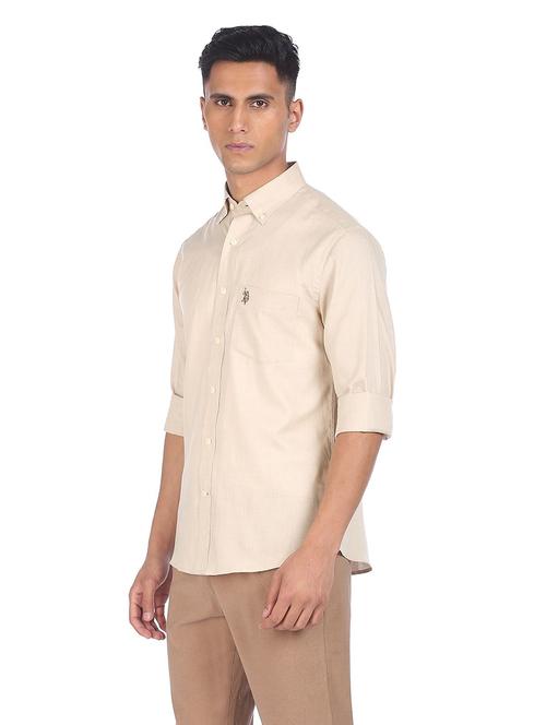 beige solid casual shirt - 18216601 - Very Small Image - 1