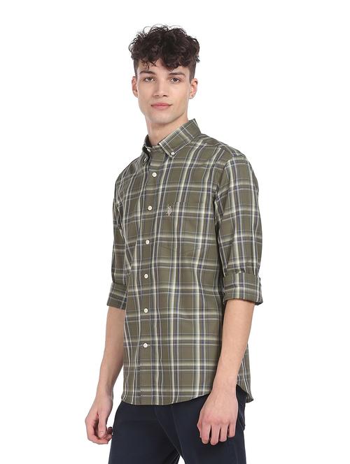 olive-green checkered casual shirt - 18216612 - Very Small Image - 1