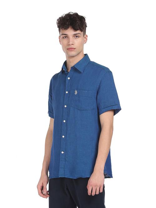 blue solid casual shirt - 18216618 - Very Small Image - 1