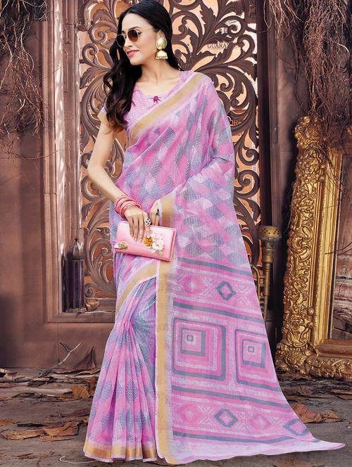Women's Geometric Rosewater Colored Saree With Blouse - 18216830 - Very Small Image - 1