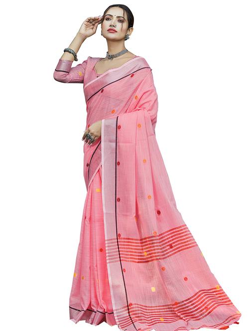 pink linen embroidered saree - 18216868 - Very Small Image - 1
