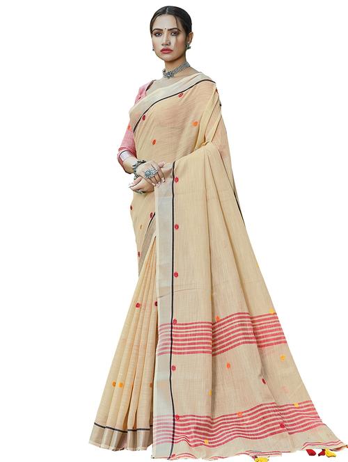 beige linen saree - 18216869 - Very Small Image - 1