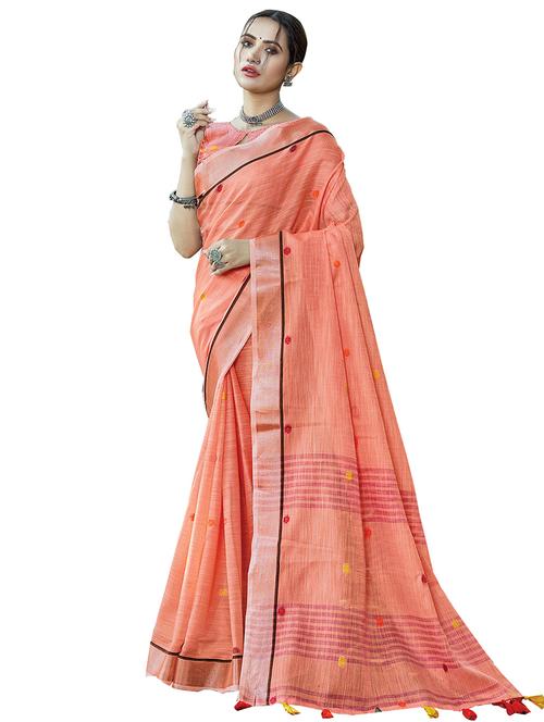 peach linen embroidered saree - 18216872 - Very Small Image - 1