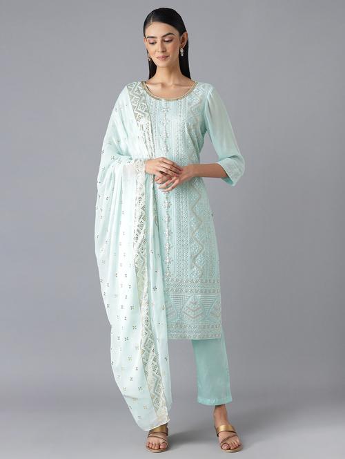 blue embroidered kurta pant set - 18216921 - Very Small Image - 1