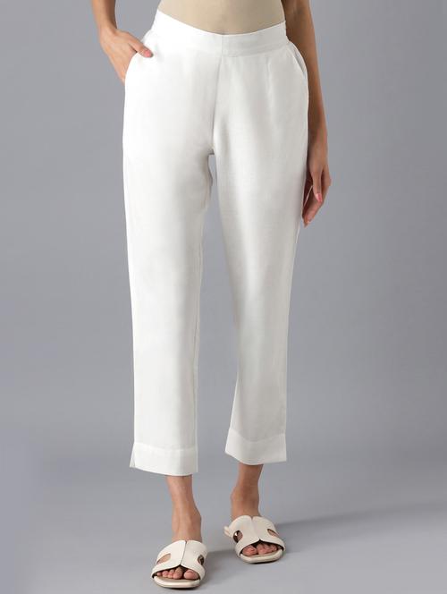 white cotton straight tapered pant - 18217002 - Very Small Image - 1