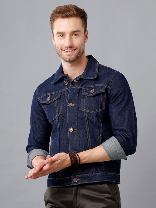 navy-blue distressed denim jacket - 18217186 - Very Small Image - 1